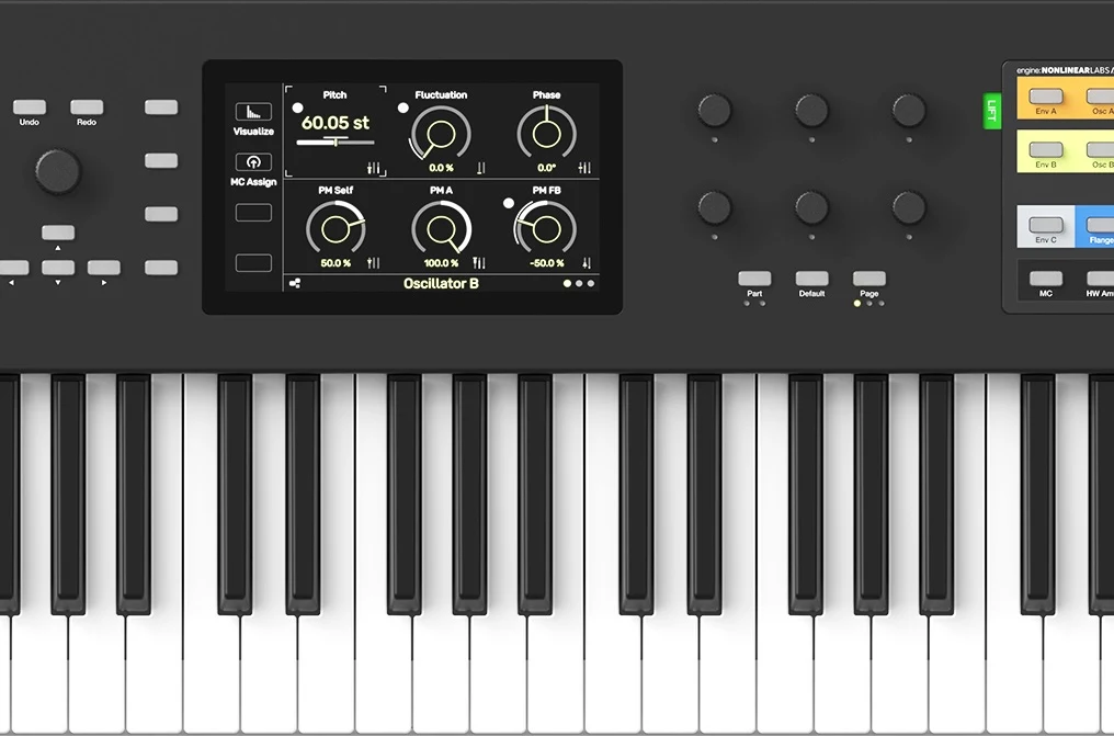 Nonlinear Labs C15 synthesizer with integrated PCB-based haptic controls