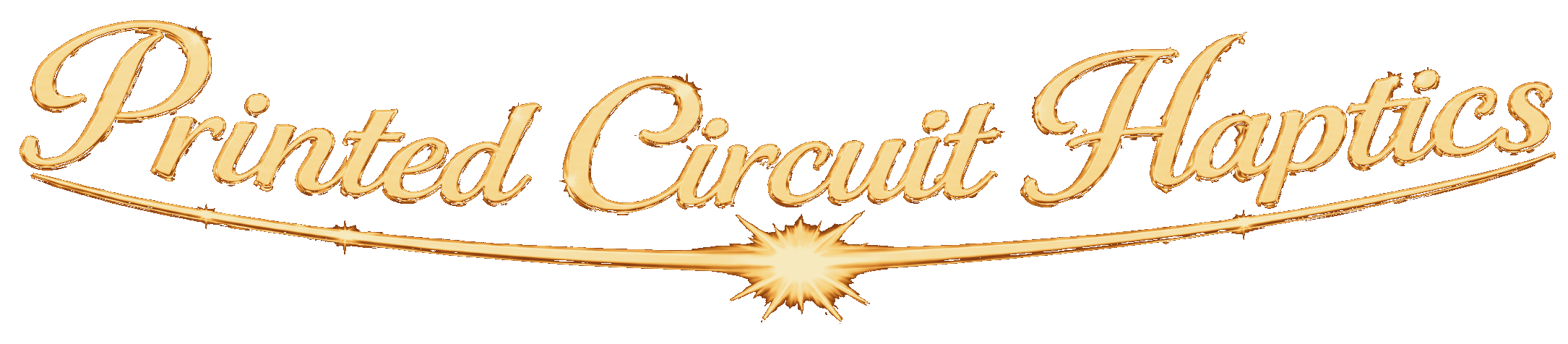 Printed Circuit Haptics gold script artwork from the T-shirt design